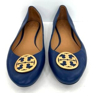 Tory Burch Navy Flats with Gold Emblem